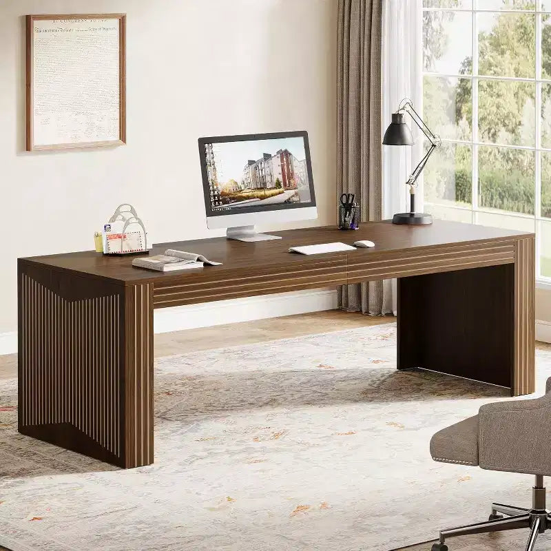 79-Inch Extra Long Desk, Two Person Double Desk for Home Office, Wooden Long Computer Desk Writing Table for Office, Dark Brown