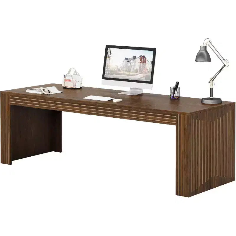 79-Inch Extra Long Desk, Two Person Double Desk for Home Office, Wooden Long Computer Desk Writing Table for Office, Dark Brown