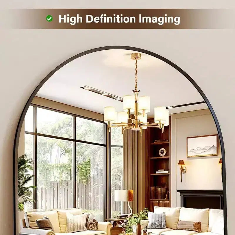 56 Inch Arched Full Length Mirror with Aluminum Alloy Frame Black Standing Wall Mounted Floor Mirror Large Dressing Mirror