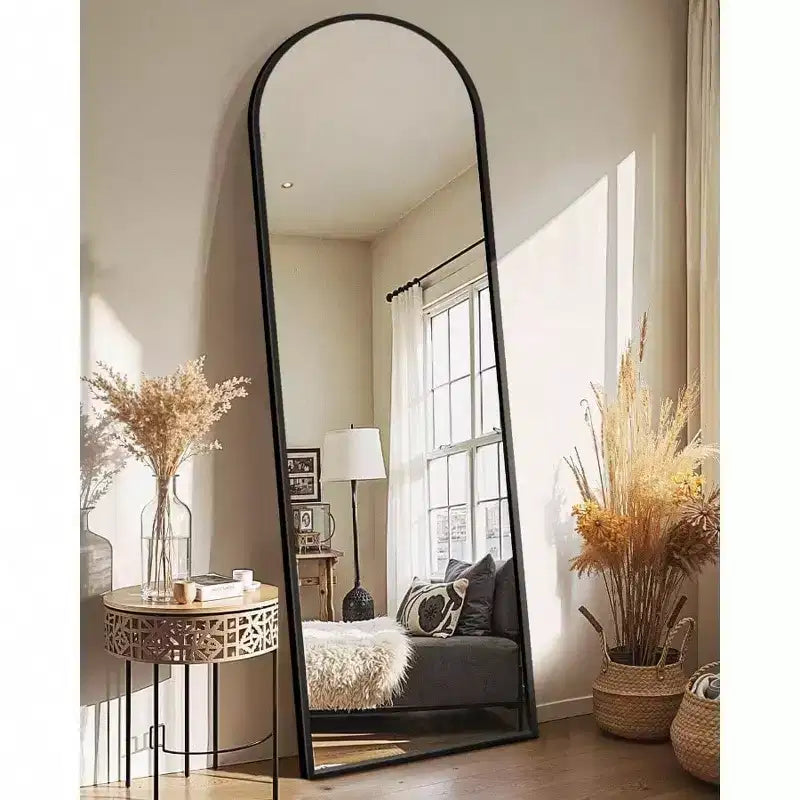 Full Length Arched Mirror for Entryway Bedroom Bathroom Living Room Large Floor Standing Mirror with Metal Frame Silver Color