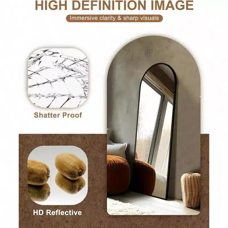 Full Length Arched Mirror for Entryway Bedroom Bathroom Living Room Large Floor Standing Mirror with Metal Frame Silver Color