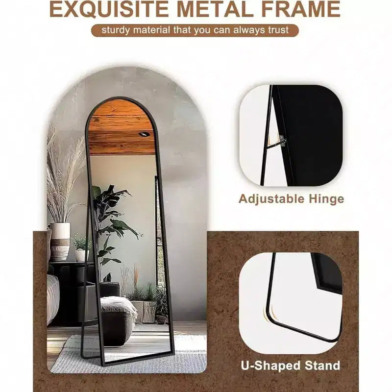 Full Length Arched Mirror for Entryway Bedroom Bathroom Living Room Large Floor Standing Mirror with Metal Frame Silver Color