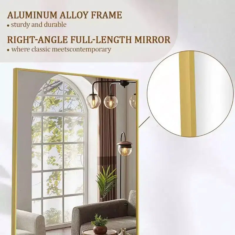 Large Mirrors Wall 65 inchx24 inch Full Length Mirror with Stand Gold Aluminum Alloy Frame Floor Standing Mirror Bedroom Living