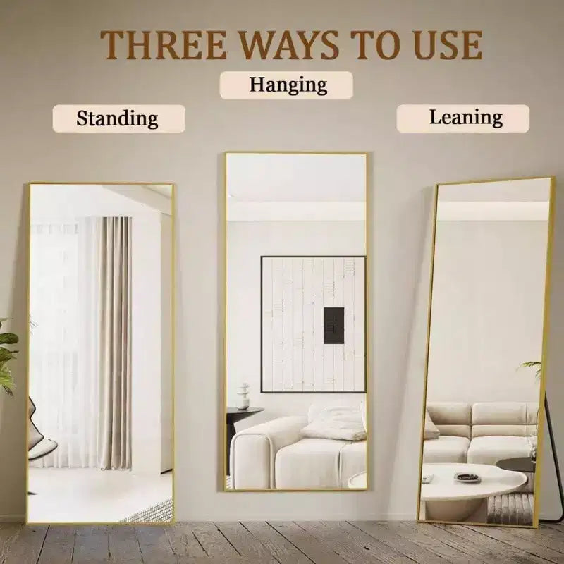 Large Mirrors Wall 65 inchx24 inch Full Length Mirror with Stand Gold Aluminum Alloy Frame Floor Standing Mirror Bedroom Living