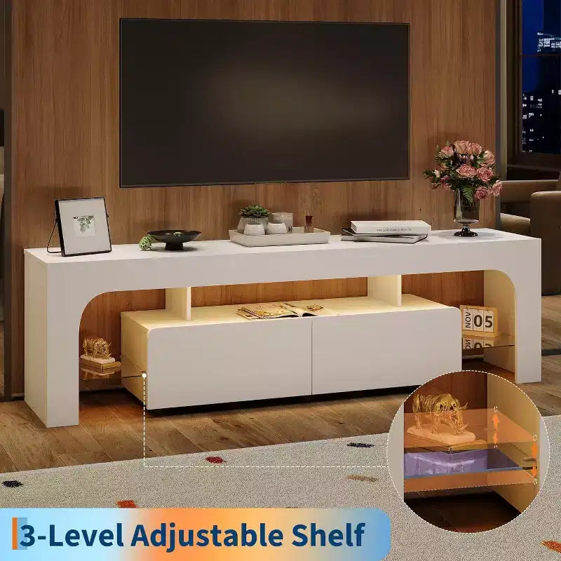 Modern TV Stand with Storage, Entertainment Center Cabinet with Drawers and Shelves for Living Room
