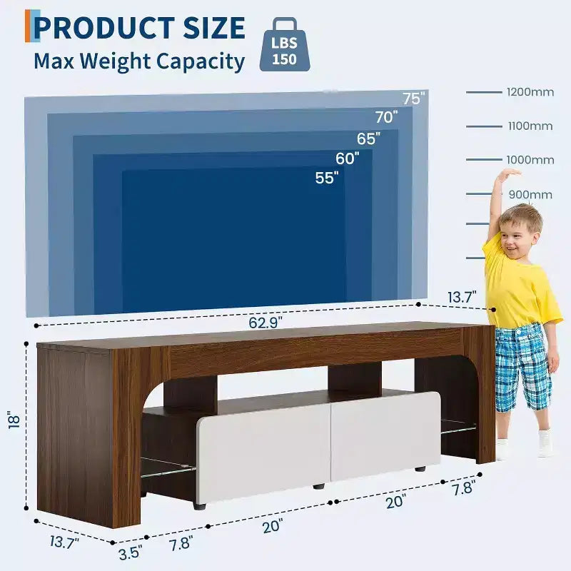 Modern TV Stand with Storage, Entertainment Center Cabinet with Drawers and Shelves for Living Room