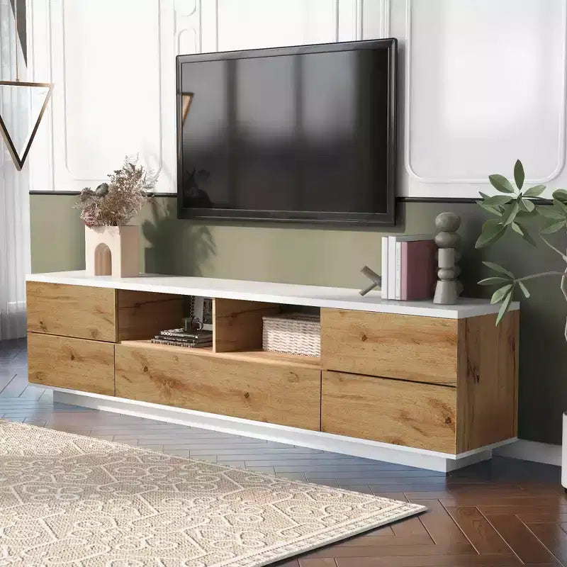 Modern TV Stand for TVs up to 80, Media Console with Multifunctional Storage, Entertainment Center with Door Rebound Device, TV Cabinet