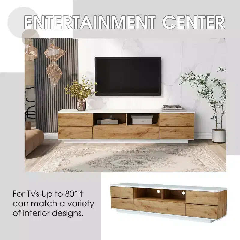 Modern TV Stand for TVs up to 80, Media Console with Multifunctional Storage, Entertainment Center with Door Rebound Device, TV Cabinet