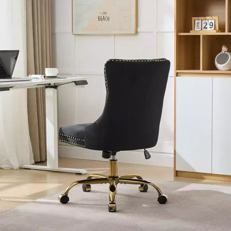 Modern Swivel Home Office Chair with Tufted Back,Plush Velvet Computer Chair with Chrome Metal Base,19.7-22.4Adjustable Height