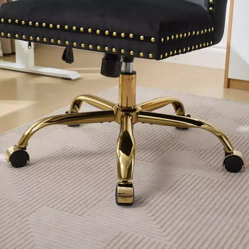 Modern Swivel Home Office Chair with Tufted Back,Plush Velvet Computer Chair with Chrome Metal Base,19.7-22.4Adjustable Height