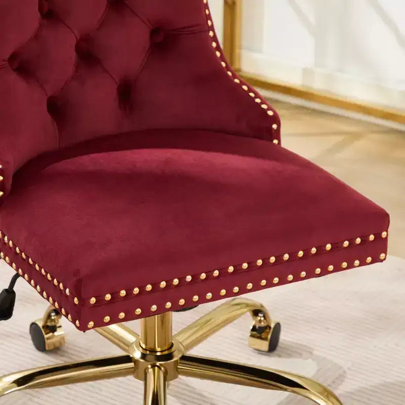 Modern Swivel Home Office Chair with Tufted Back,Plush Velvet Computer Chair with Chrome Metal Base,19.7-22.4Adjustable Height