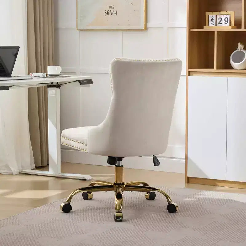 Modern Swivel Home Office Chair with Tufted Back,Plush Velvet Computer Chair with Chrome Metal Base,19.7-22.4Adjustable Height