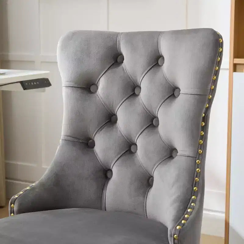 Modern Swivel Home Office Chair with Tufted Back,Plush Velvet Computer Chair with Chrome Metal Base,19.7-22.4Adjustable Height