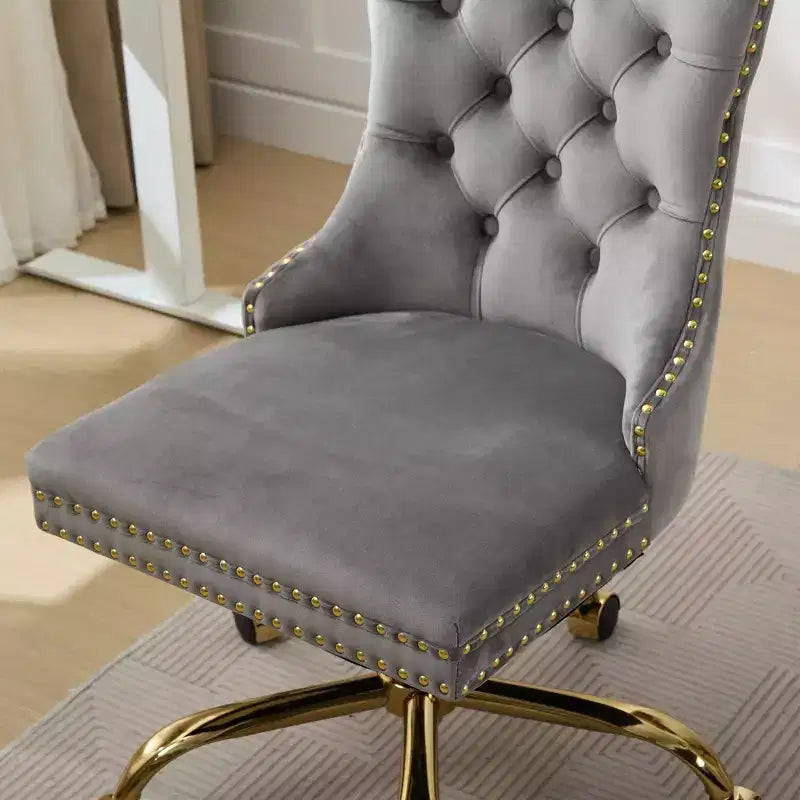 Modern Swivel Home Office Chair with Tufted Back,Plush Velvet Computer Chair with Chrome Metal Base,19.7-22.4Adjustable Height