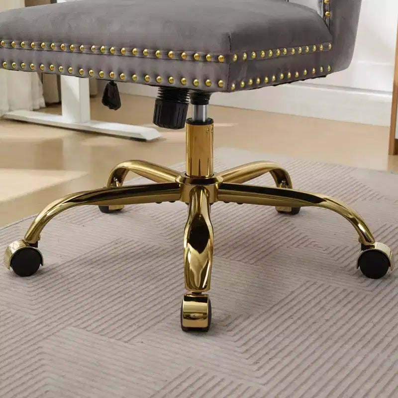 Modern Swivel Home Office Chair with Tufted Back,Plush Velvet Computer Chair with Chrome Metal Base,19.7-22.4Adjustable Height