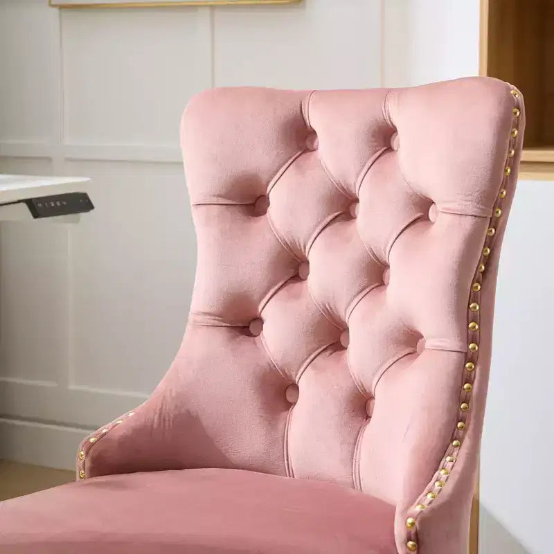 Modern Swivel Home Office Chair with Tufted Back,Plush Velvet Computer Chair with Chrome Metal Base,19.7-22.4Adjustable Height