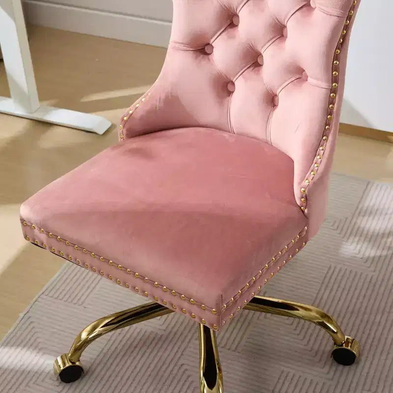 Modern Swivel Home Office Chair with Tufted Back,Plush Velvet Computer Chair with Chrome Metal Base,19.7-22.4Adjustable Height
