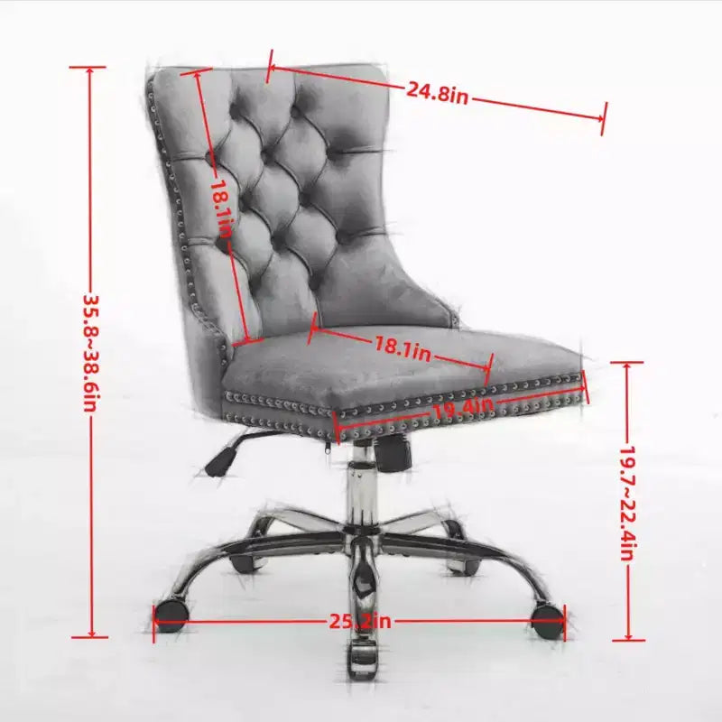 Modern Swivel Home Office Chair with Tufted Back,Plush Velvet Computer Chair with Chrome Metal Base,19.7-22.4Adjustable Height
