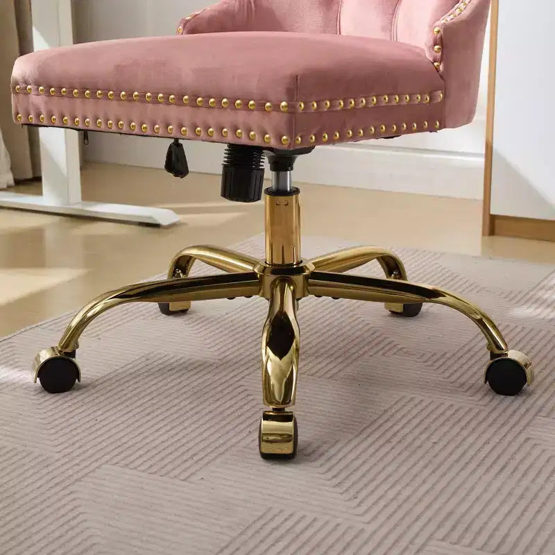 Modern Swivel Home Office Chair with Tufted Back,Plush Velvet Computer Chair with Chrome Metal Base,19.7-22.4Adjustable Height