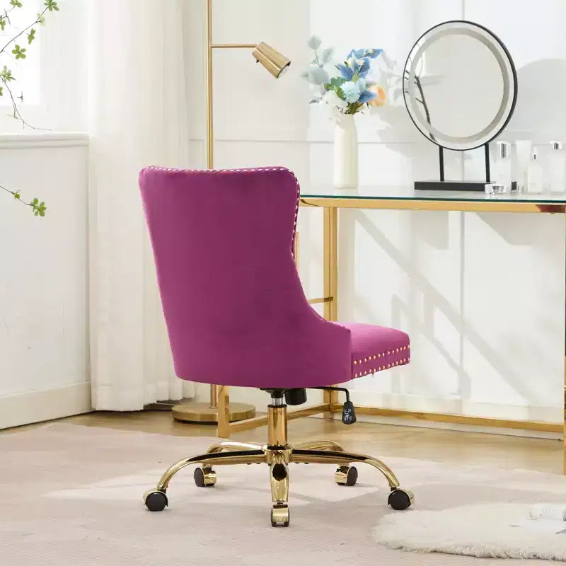 Modern Swivel Home Office Chair with Tufted Back,Plush Velvet Computer Chair with Chrome Metal Base,19.7-22.4Adjustable Height