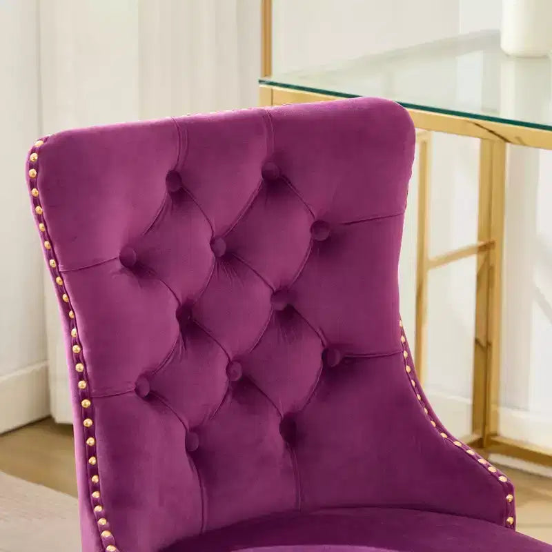 Modern Swivel Home Office Chair with Tufted Back,Plush Velvet Computer Chair with Chrome Metal Base,19.7-22.4Adjustable Height