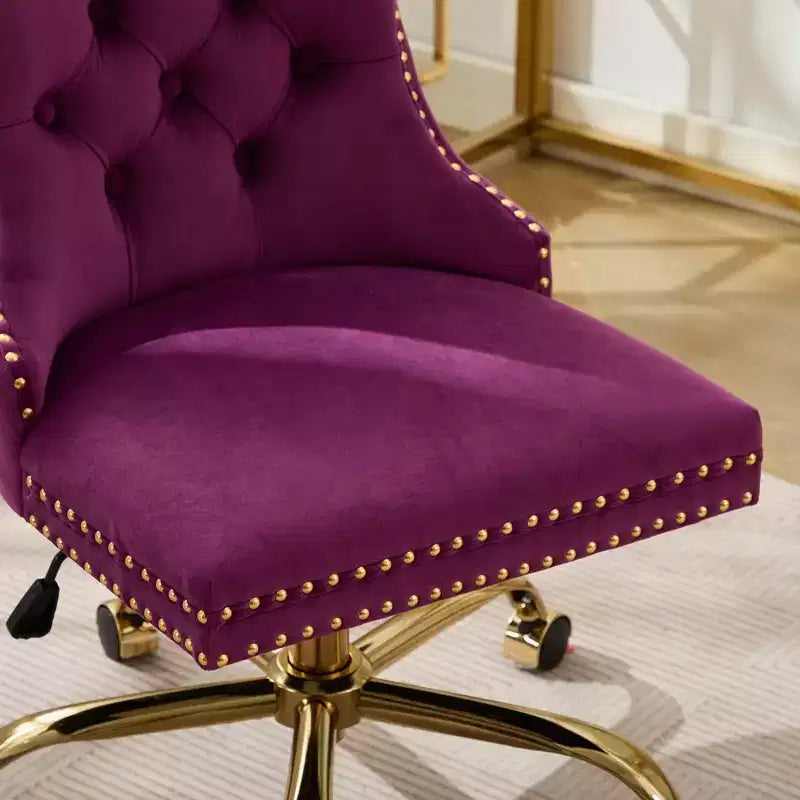 Modern Swivel Home Office Chair with Tufted Back,Plush Velvet Computer Chair with Chrome Metal Base,19.7-22.4Adjustable Height