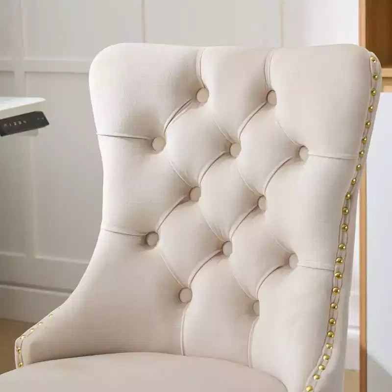 Modern Swivel Home Office Chair with Tufted Back,Plush Velvet Computer Chair with Chrome Metal Base,19.7-22.4Adjustable Height