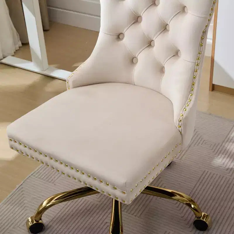 Modern Swivel Home Office Chair with Tufted Back,Plush Velvet Computer Chair with Chrome Metal Base,19.7-22.4Adjustable Height