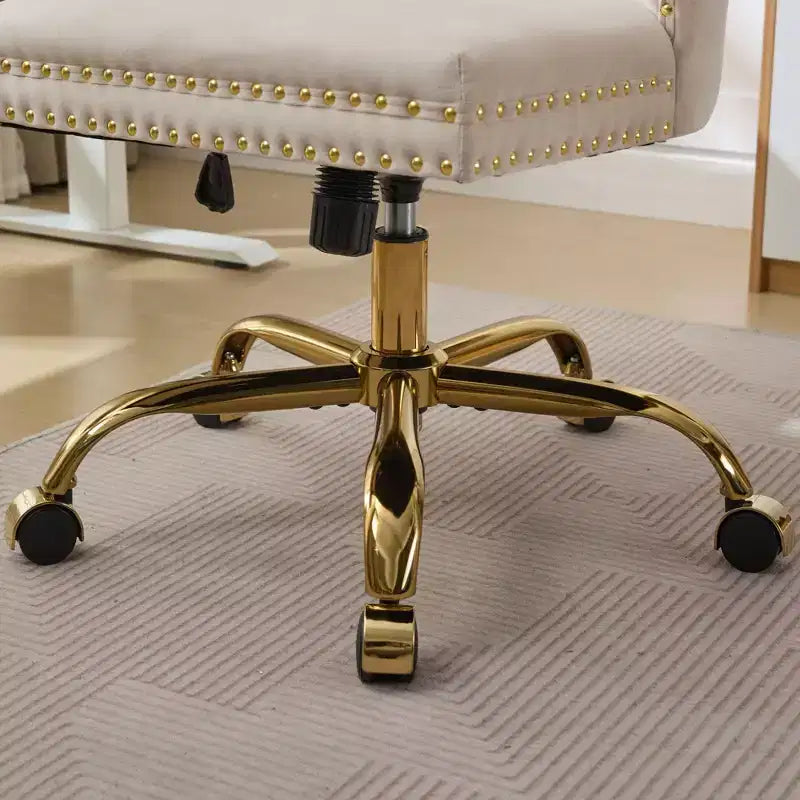Modern Swivel Home Office Chair with Tufted Back,Plush Velvet Computer Chair with Chrome Metal Base,19.7-22.4Adjustable Height