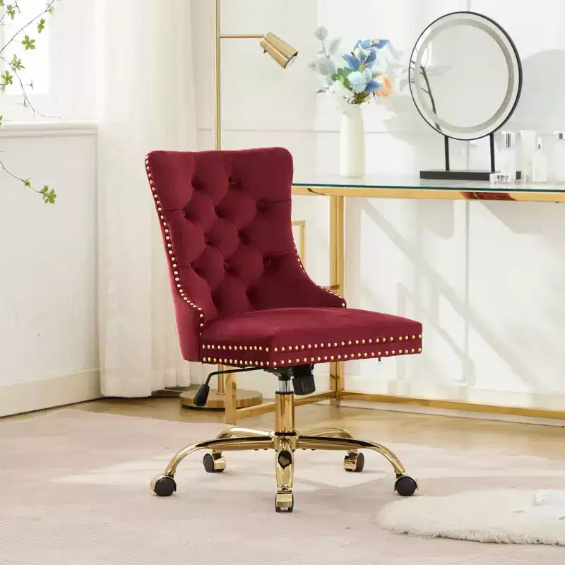 Modern Swivel Home Office Chair with Tufted Back,Plush Velvet Computer Chair with Chrome Metal Base,19.7-22.4Adjustable Height
