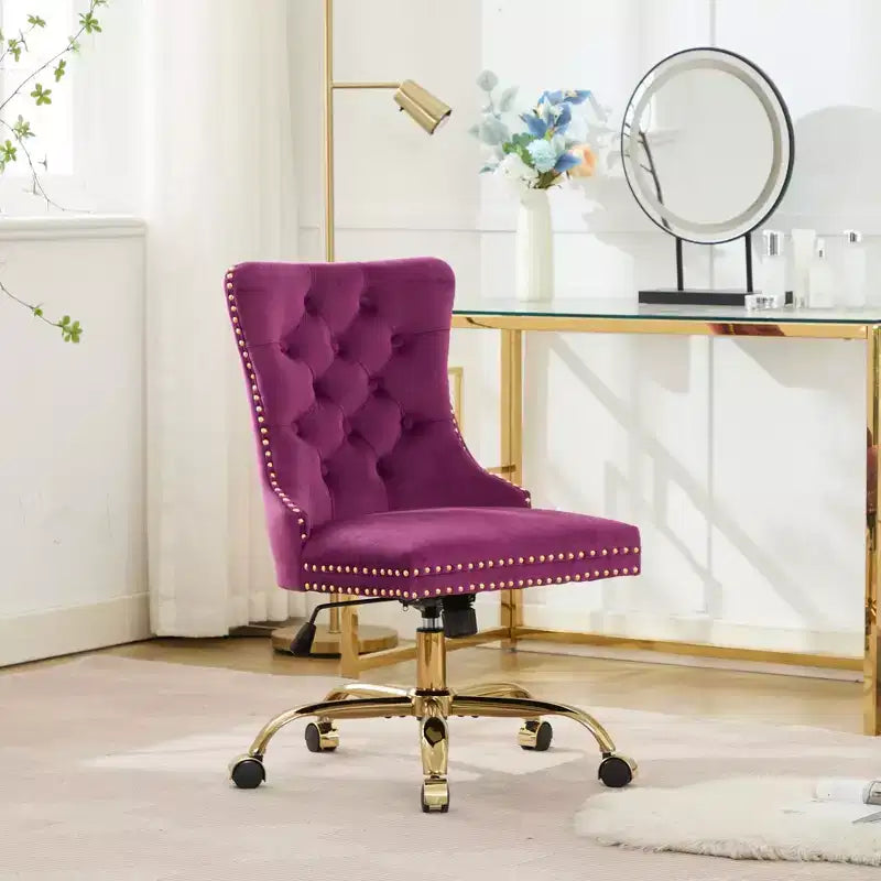 Modern Swivel Home Office Chair with Tufted Back,Plush Velvet Computer Chair with Chrome Metal Base,19.7-22.4Adjustable Height