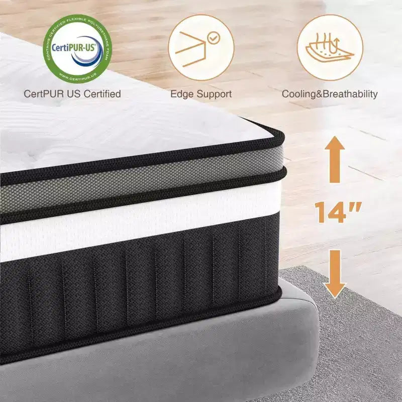 14 Inch Queen Mattress in a box Hybrid Gel Memory Foam Medium Firm,CertiPUR-US Certified, White