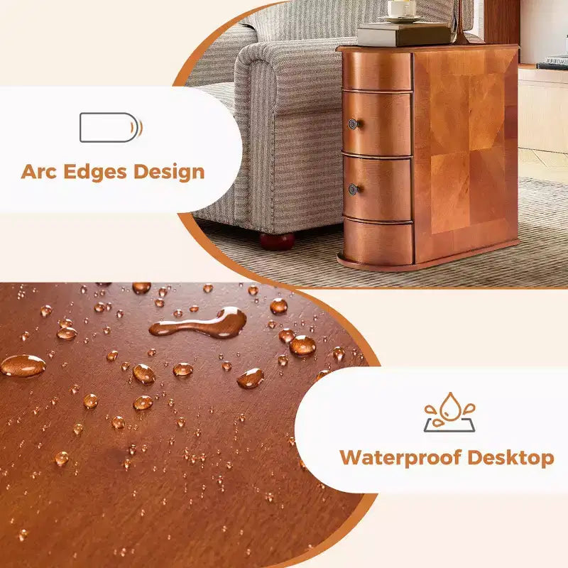 Solid Wood Nightstand with 2 Drawers,Rustic Side End Table with Curved Edge for Living Room,Bedroom,Sofa,Small Spaces,Brown