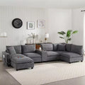 Clihome 140'' Oversized Modular Sectional Sofa with Movable Storage Ottoman,Cup Holder,Wide Seat,USB Charger,6 Seat U Shaped Corduroy Couch