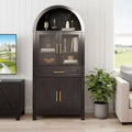 Okak Tall Arched Storage Pantry Cabinet with Glass Doors & Adjustable Shelves,Display Sideboard Accent Cabinet for Dining Room,Kitchen