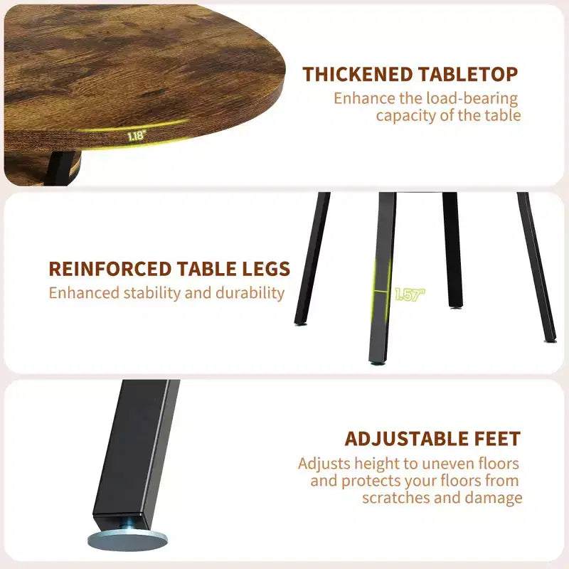Round Dining Table for 4-6, 47 Kitchen Table w/Storage, Wooden Circle Dinner Table with Metal Legs, Modern Dining Room Tables for Kitchen