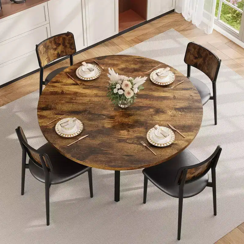 Round Dining Table for 4-6, 47 Kitchen Table w/Storage, Wooden Circle Dinner Table with Metal Legs, Modern Dining Room Tables for Kitchen