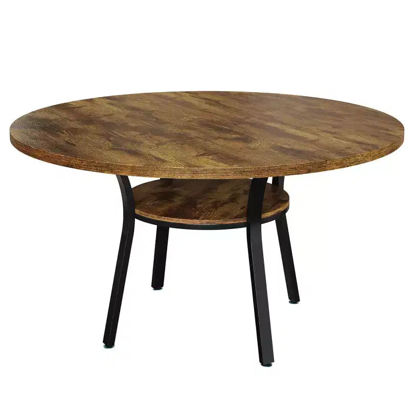 Round Dining Table for 4-6, 47 Kitchen Table w/Storage, Wooden Circle Dinner Table with Metal Legs, Modern Dining Room Tables for Kitchen