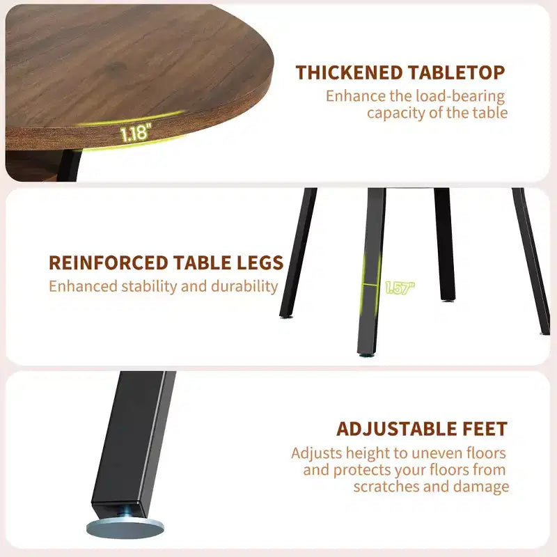 Round Dining Table for 4-6, 47 Kitchen Table w/Storage, Wooden Circle Dinner Table with Metal Legs, Modern Dining Room Tables for Kitchen