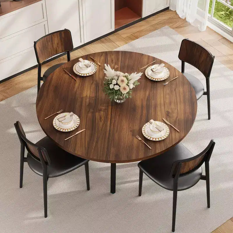 Round Dining Table for 4-6, 47 Kitchen Table w/Storage, Wooden Circle Dinner Table with Metal Legs, Modern Dining Room Tables for Kitchen
