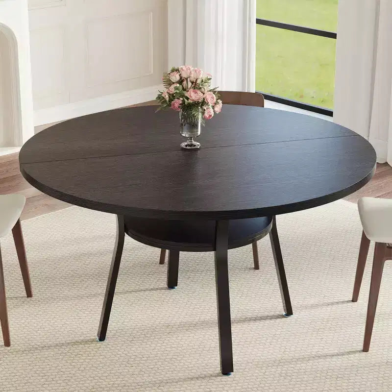 Round Dining Table for 4-6, 47 Kitchen Table w/Storage, Wooden Circle Dinner Table with Metal Legs, Modern Dining Room Tables for Kitchen