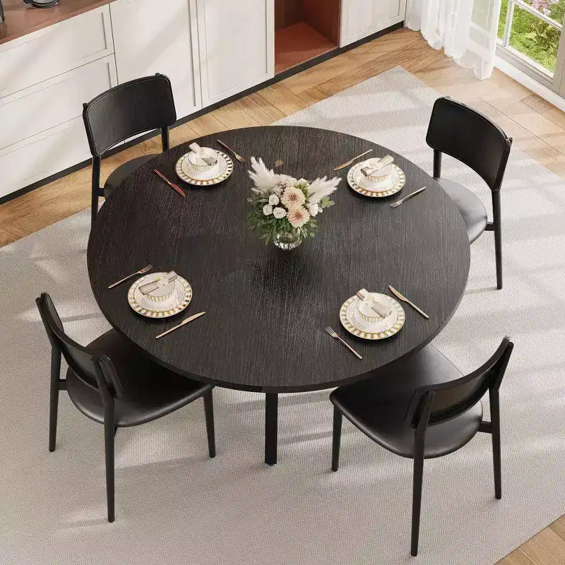 Round Dining Table for 4-6, 47 Kitchen Table w/Storage, Wooden Circle Dinner Table with Metal Legs, Modern Dining Room Tables for Kitchen