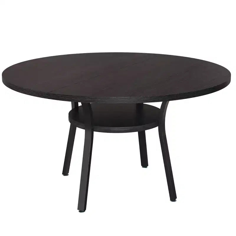 Round Dining Table for 4-6, 47 Kitchen Table w/Storage, Wooden Circle Dinner Table with Metal Legs, Modern Dining Room Tables for Kitchen