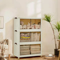 Stackable Storage Bins with Lids, Plastic Storage Drawers with Magnetic Doors and Wheels, Foldable Collapsible Closet Organizers, for Home, Dorm