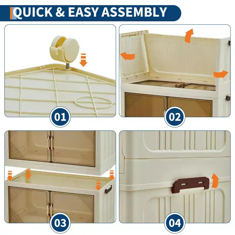 Stackable Storage Bins with Lids, Plastic Storage Drawers with Magnetic Doors and Wheels, Foldable Collapsible Closet Organizers, for Home, Dorm