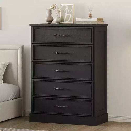 42.7 Tall Farmhouse 5 Drawer Dresser, 5 Chest of Drawers Nightstand with Sturdy Foundation, Wooden Cabinet for Bedroom Living Room Nursery