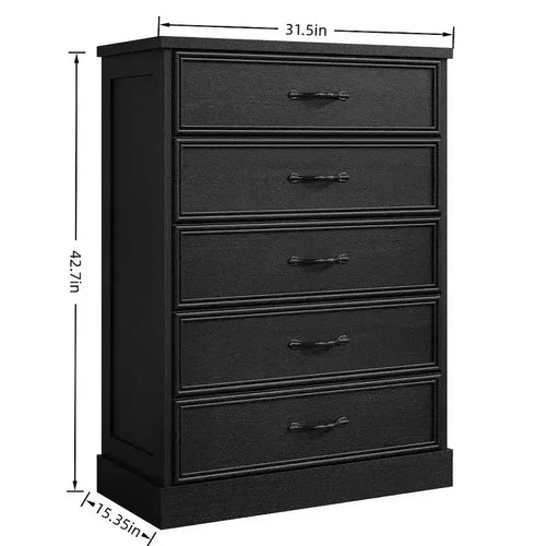 42.7 Tall Farmhouse 5 Drawer Dresser, 5 Chest of Drawers Nightstand with Sturdy Foundation, Wooden Cabinet for Bedroom Living Room Nursery