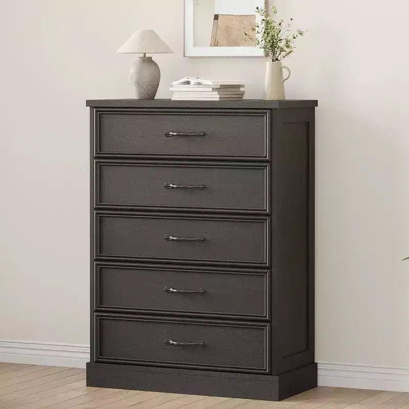 42.7 Tall Farmhouse 5 Drawer Dresser, 5 Chest of Drawers Nightstand with Sturdy Foundation, Wooden Cabinet for Bedroom Living Room Nursery