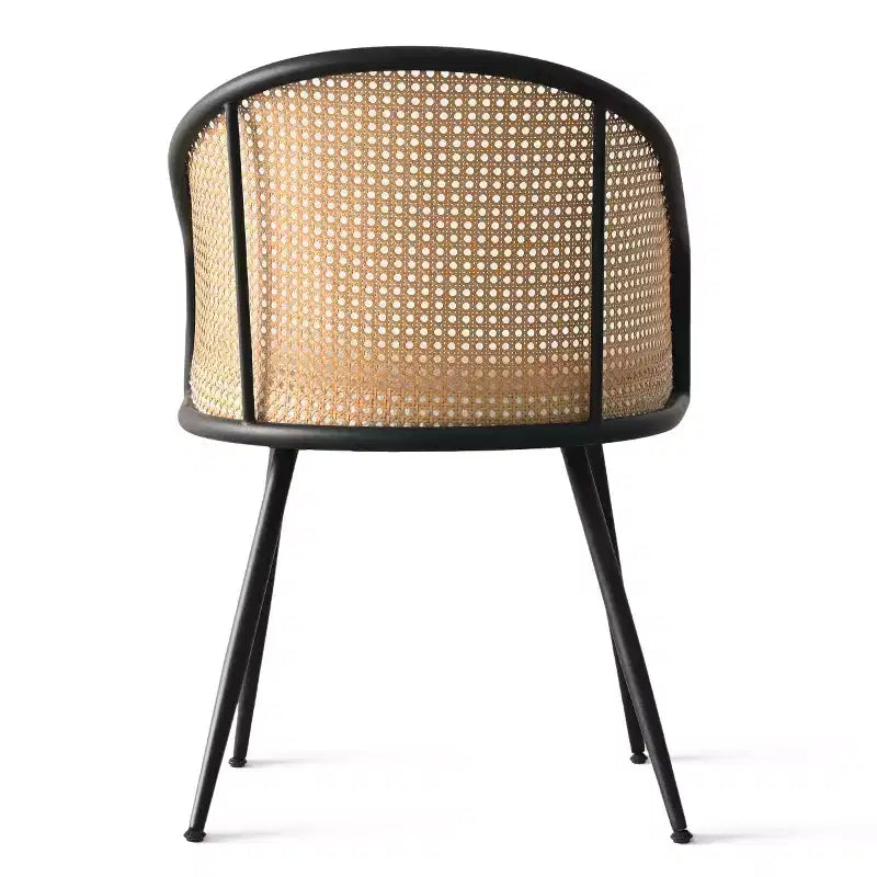 Upholstered Dining Chairs Set of 4, Comfortable Rattan Kitchen Armchair with Soft Boucl Fabric Seat & Black Metal Legs -