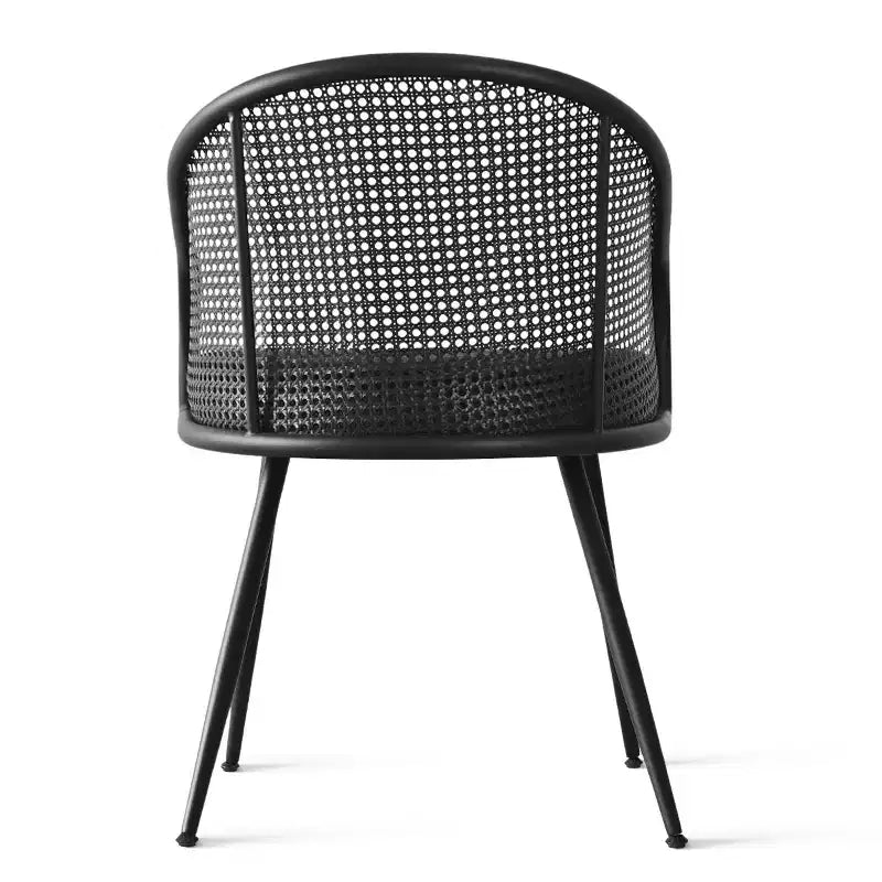 Upholstered Dining Chairs Set of 4, Comfortable Rattan Kitchen Armchair with Soft Boucl Fabric Seat & Black Metal Legs -